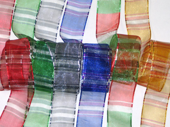 Striped Printed Lurex Edge Organza Ribbon